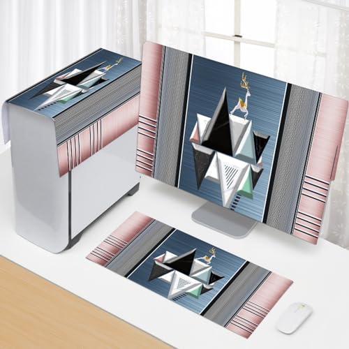 Hixingo 3 Stück Set Staubschutzhülle für Computer Monitore, Tastatur Computer Host Desktop PC Monitor Protector Staubdicht Computer Fall Abdeckungen (34”,Kubisches Dreieck) von Hixingo