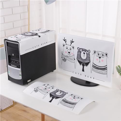 Hixingo 3 Stück Set Staubschutzhülle für Computer-Monitore, Tastatur Computer Host Desktop PC Monitor Protector Staubdicht Computer Fall Abdeckungen (Karikatur,32 Zoll) von Hixingo