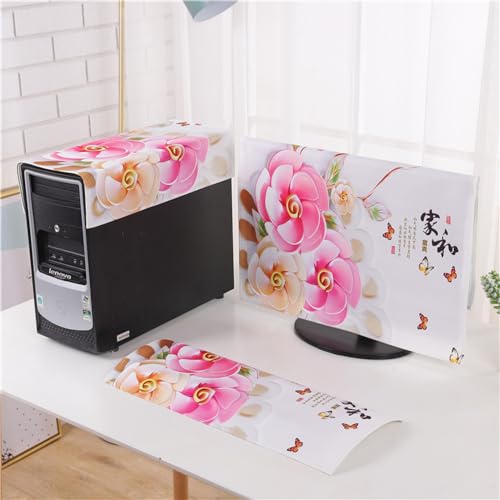 Hixingo 3 Stück Set Staubschutzhülle für Computer-Monitore, Tastatur Computer Host Desktop PC Monitor Protector Staubdicht Computer Fall Abdeckungen Muster (32 Zoll,Schmetterling) von Hixingo