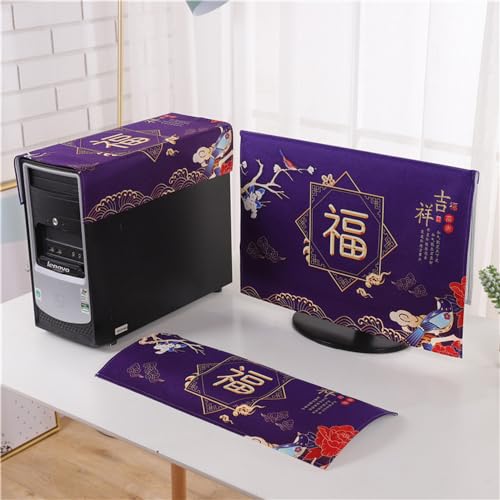 Hixingo 3 Stück Set Staubschutzhülle für Computer-Monitore, Tastatur Computer Host Desktop PC Monitor Protector Staubdicht Computer Fall Abdeckungen Muster (Chinesischer Stil 1,24 Zoll) von Hixingo
