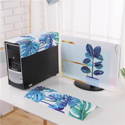Hixingo 3 Stück Set Staubschutzhülle für Computer-Monitore, Tastatur Computer Host Desktop PC Monitor Protector Staubdicht Computer Fall Abdeckungen Muster (Topfpflanze,32 Zoll) von Hixingo