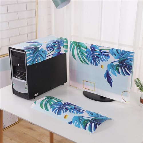 Hixingo 3 Stück Set Staubschutzhülle für Computer-Monitore, Tastatur Computer Host Desktop PC Monitor Protector Staubdicht Computer Fall Abdeckungen Muster (grüne Pflanzen,19 Zoll) von Hixingo