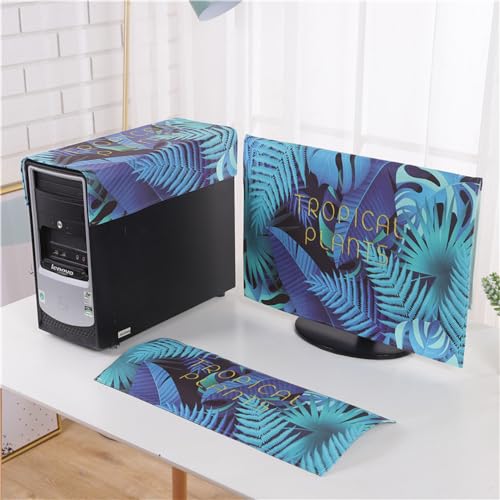Hixingo 3 Stück Set Staubschutzhülle für Computer-Monitore, Tastatur Computer Host Desktop PC Monitor Protector Staubdicht Computer Fall Abdeckungen Muster (nordische Blätter,19 Zoll) von Hixingo