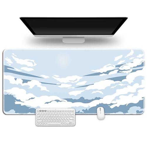 Hixingo Cartoon-Wolken Mauspad XXL/XL/L, Gaming Mauspad, Mauspad mit Anti-Rutsch Gummiboden, Vernähte Kanten Mousepad, Mouse pad für Büro, Zuhause (900x400x3mm,hellblau) von Hixingo