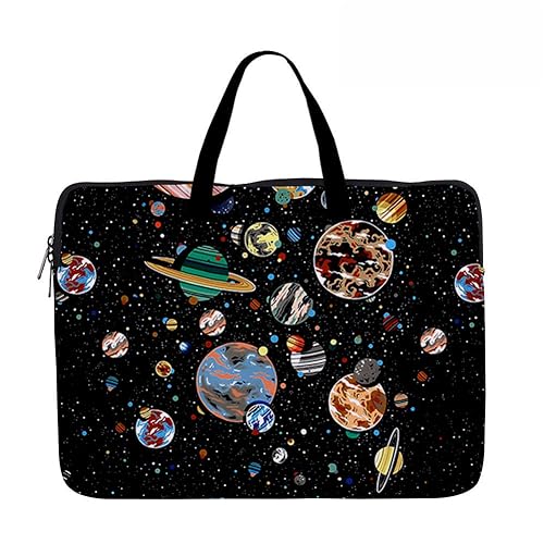 Hixingo Laptop-Handtasche für Frauen 13 14 15 Zoll Aktentasche 3D Druckmuster Arbeitstasche Computer-Tasche Tragbare Bag Laptop-Schutzhülle Laptoptasche (15”,Schwarzer Planet 2) von Hixingo