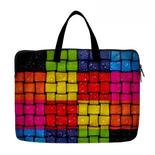 Hixingo Laptop-Handtasche für Frauen 13 14 15 Zoll Aktentasche 3D Druckmuster Arbeitstasche Computer-Tasche Tragbare Bag Laptop-Schutzhülle Laptoptasche (15”,buntes Geflecht 7) von Hixingo