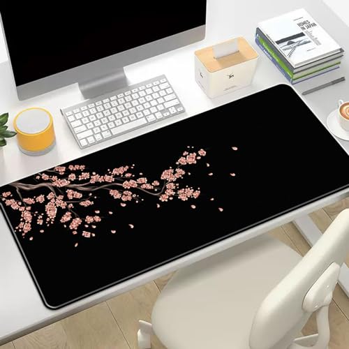 Hixingo Sakura-Muster Mauspad XXL/XL/L, Gaming Mauspad, Mauspad mit Anti-Rutsch Gummiboden, Vernähte Kanten Mousepad, Mouse pad für Büro, Zuhause (1000 * 500 * 3mm,Schwarz) von Hixingo