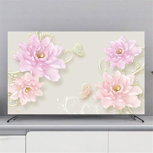 Hixingo TV Abdeckung Staubschutzhülle, 3D Blume Muster Schutzhülle Fernseher 32-80 Zoll TV Schutzhülle Fernsehabdeckung Fernseh Abdeckung Abdeckhaube für Fernseher (Pfingstrosenblüte,55inch) von Hixingo