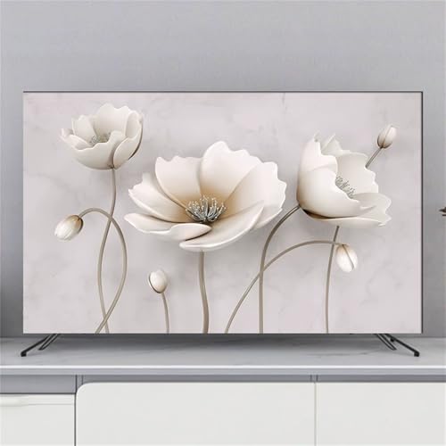 Hixingo TV Abdeckung Staubschutzhülle, 3D Blume Muster Schutzhülle Fernseher 32-80 Zoll TV Schutzhülle Fernsehabdeckung Fernseh Abdeckung Abdeckhaube für Fernseher (Weiße Blume,55inch) von Hixingo