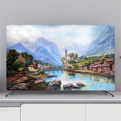 Hixingo TV Abdeckung Staubschutzhülle, 3D Landschaft Muster Schutzhülle Fernseher 32-80 Zoll TV Schutzhülle Fernsehabdeckung Fernseh Abdeckung Abdeckhaube für Fernseher (Bergblick,45-48inch) von Hixingo