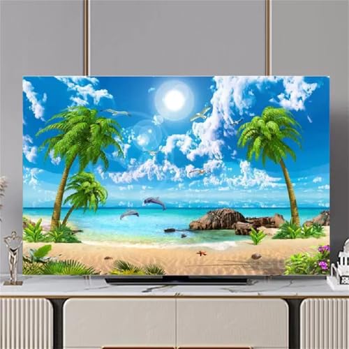 Hixingo TV Abdeckung Staubschutzhülle, 3D Landschaft Muster Schutzhülle Fernseher 32-80 Zoll TV Schutzhülle Fernsehabdeckung Fernseh Abdeckung Abdeckhaube für Fernseher (Kokospalme,70inch) von Hixingo