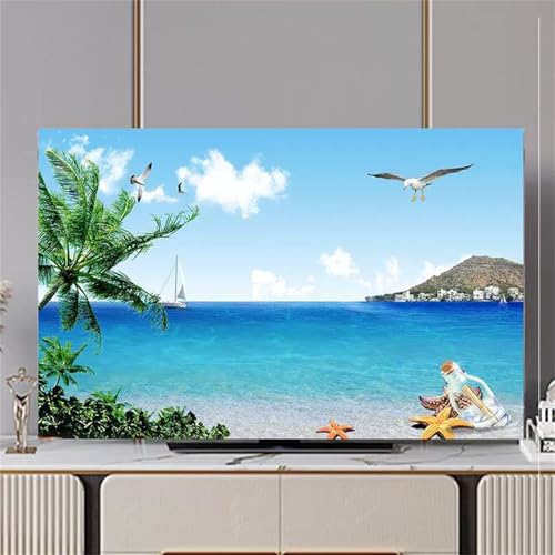 Hixingo TV Abdeckung Staubschutzhülle, 3D Landschaft Muster Schutzhülle Fernseher 32-80 Zoll TV Schutzhülle Fernsehabdeckung Fernseh Abdeckung Abdeckhaube für Fernseher (Möwe,80inch) von Hixingo