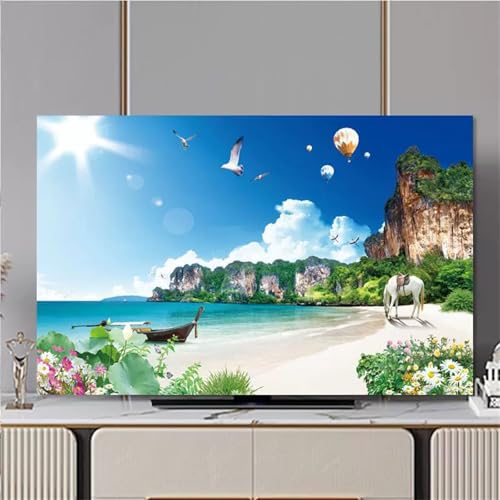 Hixingo TV Abdeckung Staubschutzhülle, 3D Landschaft Muster Schutzhülle Fernseher 32-80 Zoll TV Schutzhülle Fernsehabdeckung Fernseh Abdeckung Abdeckhaube für Fernseher (Sandstrand,70inch) von Hixingo