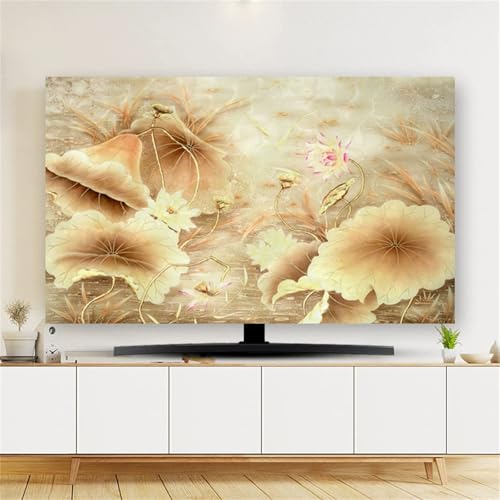 Hixingo TV Abdeckung Staubschutzhülle, 3D Lotusblume Muster Schutzhülle Fernseher 32-80 Zoll TV Schutzhülle Fernsehabdeckung Fernseh Abdeckung Abdeckhaube für Fernseher (Lotusblatt,55inch) von Hixingo