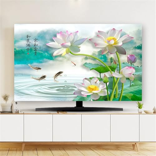 Hixingo TV Abdeckung Staubschutzhülle, 3D Lotusblume Muster Schutzhülle Fernseher 32-80 Zoll TV Schutzhülle Fernsehabdeckung Fernseh Abdeckung Abdeckhaube für Fernseher (Lotusteich,75inch) von Hixingo