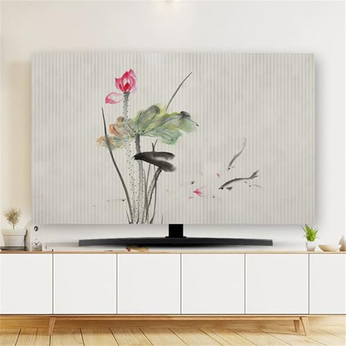 Hixingo TV Abdeckung Staubschutzhülle, 3D Lotusblume Muster Schutzhülle Fernseher 32-80 Zoll TV Schutzhülle Fernsehabdeckung Fernseh Abdeckung Abdeckhaube für Fernseher (Tuschemalerei,49-52inch) von Hixingo