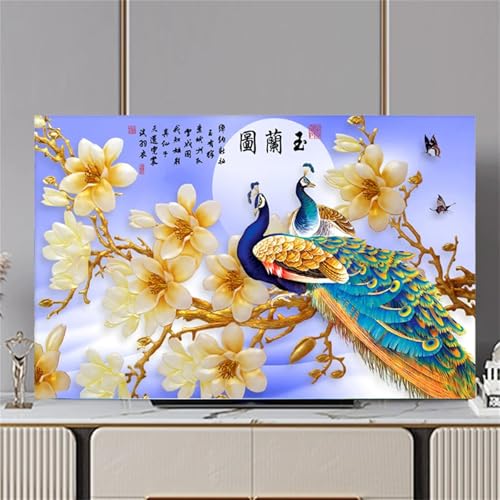 Hixingo TV Abdeckung Staubschutzhülle, 3D Magnolienblüte Muster Schutzhülle Fernseher 32-80 Zoll TV Schutzhülle Fernsehabdeckung Universal Fernseh Abdeckung (Blau Pfau,80inch) von Hixingo