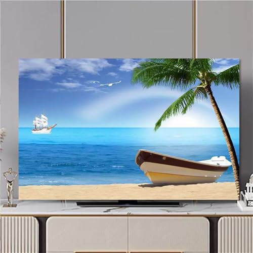 Hixingo TV Abdeckung Staubschutzhülle, 3D Sandstrand Muster Schutzhülle Fernseher 32-80 Zoll TV Schutzhülle Fernsehabdeckung Fernseh Abdeckung Abdeckhaube für Fernseher (Blau Ozean,32inch) von Hixingo