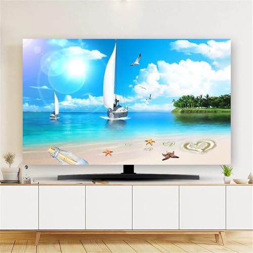 Hixingo TV Abdeckung Staubschutzhülle, 3D Sandstrand Muster Schutzhülle Fernseher 32-80 Zoll TV Schutzhülle Fernsehabdeckung Fernseh Abdeckung Abdeckhaube für Fernseher (Meerblick,45-48inch) von Hixingo