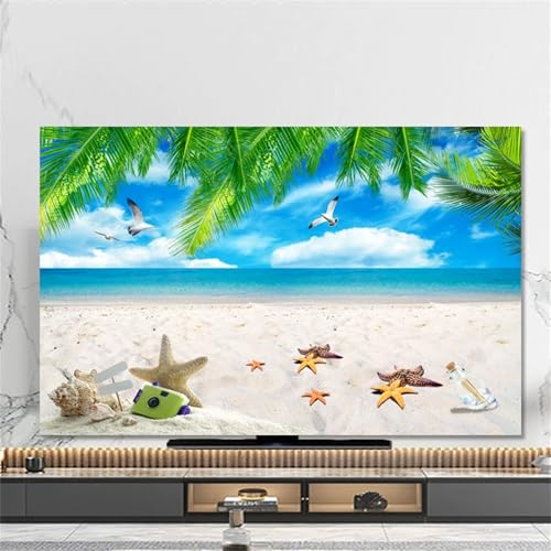 Hixingo TV Abdeckung Staubschutzhülle, 3D Sandstrand Muster Schutzhülle Fernseher 32-80 Zoll TV Schutzhülle Fernsehabdeckung Fernseh Abdeckung Abdeckhaube für Fernseher (Palmblatt,40-43inch) von Hixingo