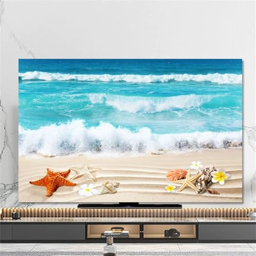 Hixingo TV Abdeckung Staubschutzhülle, 3D Sandstrand Muster Schutzhülle Fernseher 32-80 Zoll TV Schutzhülle Fernsehabdeckung Fernseh Abdeckung Abdeckhaube für Fernseher (Plumeria,40-43inch) von Hixingo
