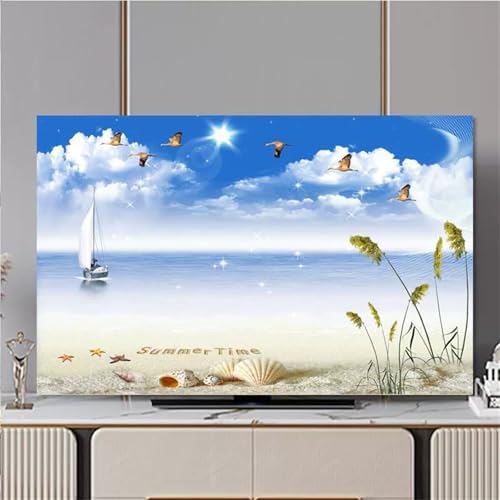 Hixingo TV Abdeckung Staubschutzhülle, 3D Sandstrand Muster Schutzhülle Fernseher 32-80 Zoll TV Schutzhülle Fernsehabdeckung Fernseh Abdeckung Abdeckhaube für Fernseher (Sandstrand,55inch) von Hixingo