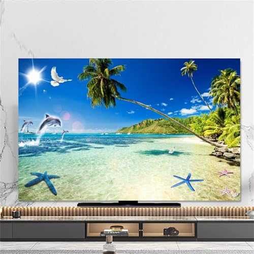 Hixingo TV Abdeckung Staubschutzhülle, 3D Sandstrand Muster Schutzhülle Fernseher 32-80 Zoll TV Schutzhülle Fernsehabdeckung Fernseh Abdeckung Abdeckhaube für Fernseher (Seestern,75inch) von Hixingo