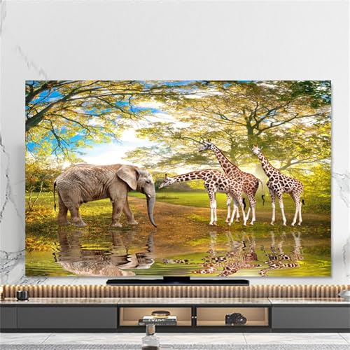 Hixingo TV Abdeckung Staubschutzhülle, 3D Wald Muster TV Staubschutzhülle 32-80inch TV Abdeckung Schutzhülle Fernseher Fernsehabdeckung Universal TV Schutzhülle (55inch,Elefant + Giraffe) von Hixingo