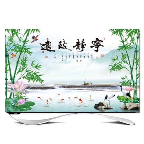 Hixingo TV Abdeckung Staubschutzhülle,3D Bambusblatt Muster Schutzhülle Fernseher 32-80 Zoll TV Schutzhülle Fernsehabdeckung Fernseh Abdeckung Abdeckhaube für Fernseher (Lotusblüte,55inch) von Hixingo