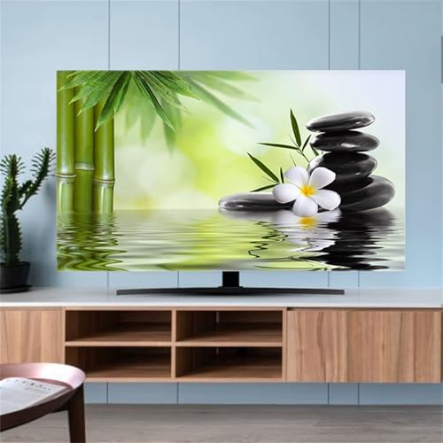 Hixingo TV Abdeckung Staubschutzhülle,3D Bambusblatt Muster Schutzhülle Fernseher 32-80 Zoll TV Schutzhülle Fernsehabdeckung Fernseh Abdeckung Abdeckhaube für Fernseher (Plumeria,49-52inch) von Hixingo