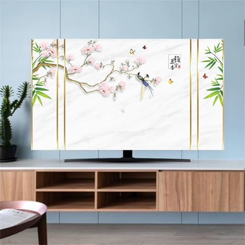 Hixingo TV Abdeckung Staubschutzhülle,3D Bambusblatt Muster Schutzhülle Fernseher 32-80 Zoll TV Schutzhülle Fernsehabdeckung Fernseh Abdeckung Abdeckhaube für Fernseher (Schmetterling,65inch) von Hixingo