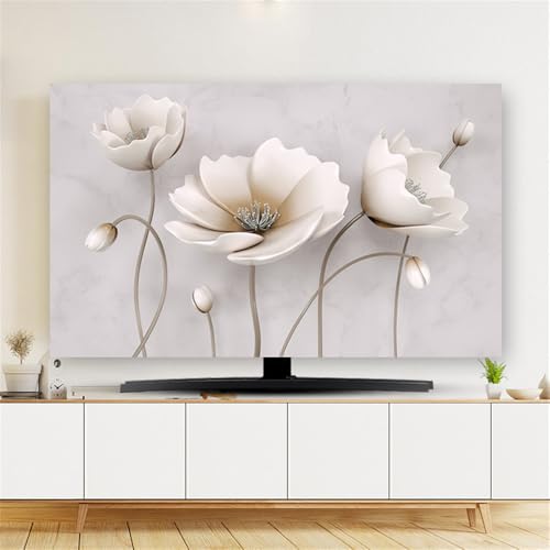 Hixingo TV Schutzhülle für Den, Hülle Bezug Staubschutz für Fernsehen Und Monitor, TV-Abdeckung mit Blume Drucken, Fernsehschutz Für Zuhause Innenbereich 32 bis 80 Zoll (58-60",Creme) von Hixingo