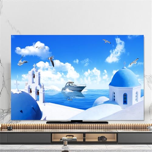 Hixingo TV Schutzhülle für Den, Hülle Bezug Staubschutz für Fernsehen Und Monitor, TV-Abdeckung mit Landschaft Drucken, Fernsehschutz Für Zuhause Innenbereich 32 bis 80 Zoll (Blau,80") von Hixingo