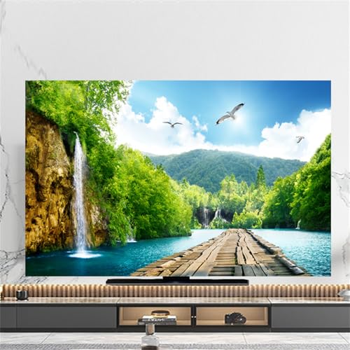 Hixingo TV Schutzhülle für Den, Hülle Bezug Staubschutz für Fernsehen Und Monitor, TV-Abdeckung mit Landschaft Drucken, Fernsehschutz Für Zuhause Innenbereich 32 bis 80 Zoll (Fluss,80") von Hixingo