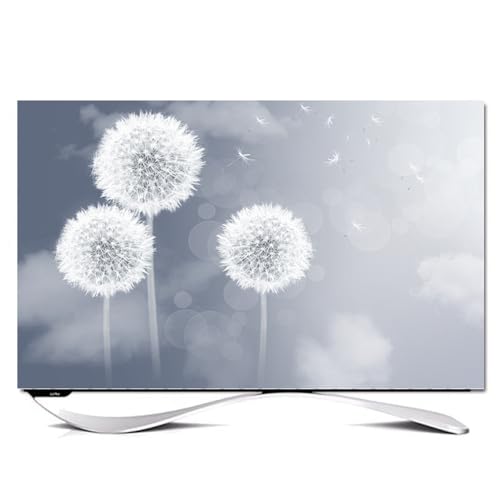 Hixingo TV Schutzhülle für Den, Hülle Bezug Staubschutz für Fernsehen Und Monitor, TV-Abdeckung mit Löwenzahn Drucken, Fernsehschutz Für Zuhause Innenbereich 32 bis 80 Zoll (55",Weiß) von Hixingo