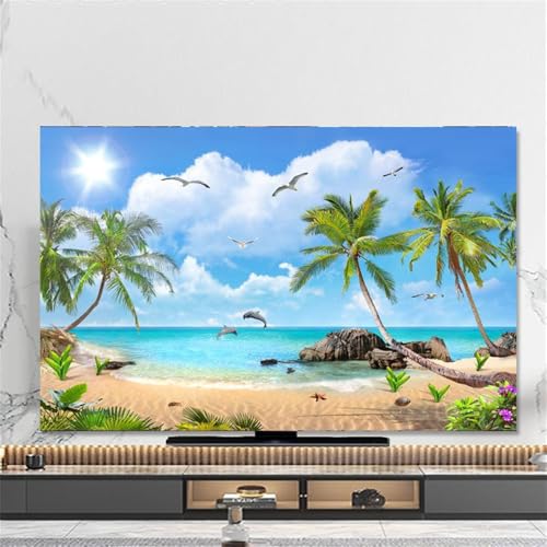 Hixingo TV Schutzhülle für Den, Hülle Bezug Staubschutz für Fernsehen Und Monitor, TV-Abdeckung mit Strand Drucken, Fernsehschutz Für Zuhause Innenbereich 32 bis 80 Zoll (32",Kokosnussbaum) von Hixingo