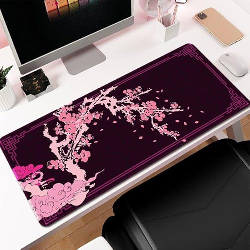 Hixingo Vintage-Sakura Mauspad XXL/XL/L, Gaming Mauspad, Mauspad mit Anti-Rutsch Gummiboden, Vernähte Kanten Mousepad, Mouse pad für Büro, Zuhause (1000x500x3mm,Rosa) von Hixingo