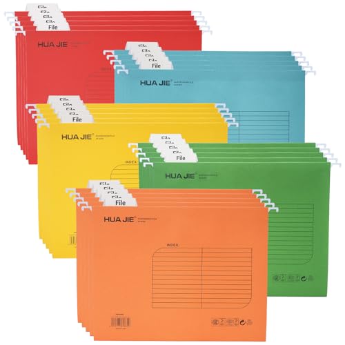 A4 Hängemappen aus verstärktem Papier, [Packung mit 25], mit Tabs und Karteneinlagen, Hängemappe in 5 Farben für Büro, Schule, Schreibtisch, Hängemappe, Sortiermappe von Hiziwimi