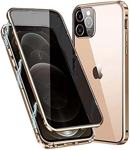 Anti-peep Magnetische Adsorption Hülle für iPhone 12 / iPhone 12 Pro Anti-Spy Handyhülle Metall Case Privat Screen Schutz doppelseitige Gehärtetes Glas Schutzhülle Anti-Spähen Flip Cover,Gold von Hkess