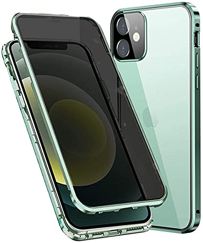 Anti-peep Magnetische Adsorption Hülle für iPhone 12 / iPhone 12 Pro Anti-Spy Handyhülle Metall Case Privat Screen Schutz doppelseitige Gehärtetes Glas Schutzhülle Anti-Spähen Flip Cover,Grün von Hkess