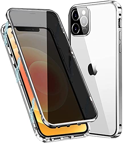 Anti-peep Magnetische Adsorption Hülle für iPhone 12 Mini Anti-Spy Handyhülle 360 Grad Metall Case Privat Screen Schutz doppelseitige Gehärtetes Glas Schutzhülle Anti-Spähen Flip Cover,Silber von Hkess