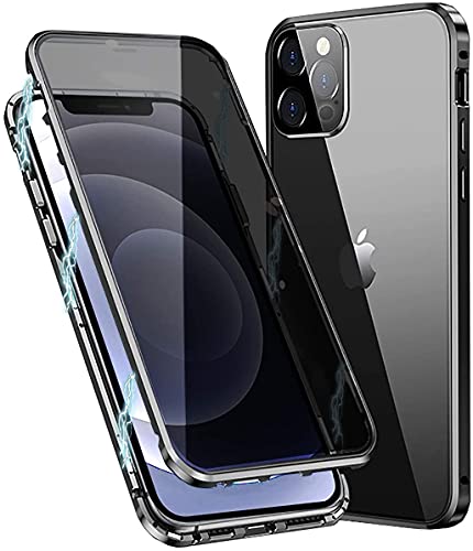 Anti-peep Magnetische Adsorption Hülle für iPhone 12 Pro Max Anti-Spy Handyhülle 360 Grad Metall Case Privat Screen Schutz doppelseitige Gehärtetes Glas Schutzhülle Anti-Spähen Flip Cover,Schwarz von Hkess