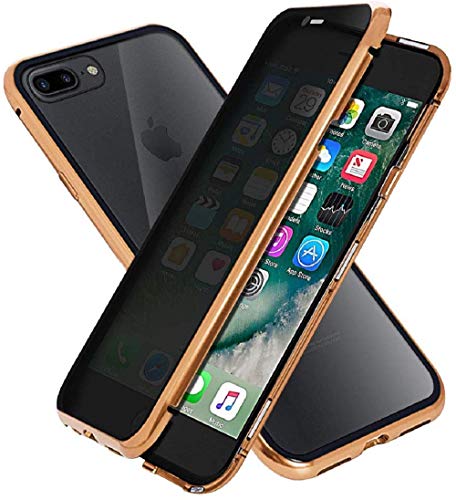 Anti-peep Magnetische Adsorption Hülle für iPhone 7 Plus/ 8 Plus Anti-Spy Handyhülle 360 Grad Metall Case Privat Screen Schutz doppelseitige Gehärtetes Glas Schutzhülle Anti-Spähen Flip Cover,Gold von Hkess