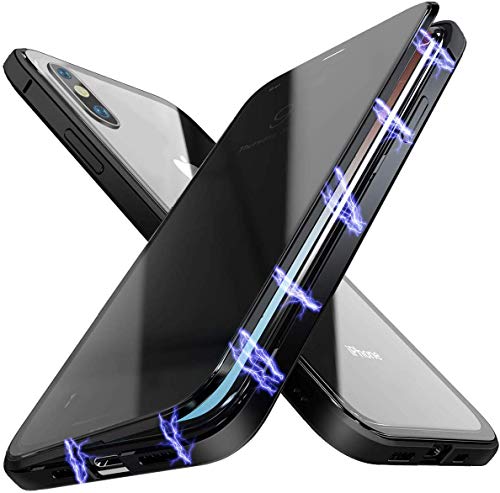 Anti-peep Magnetische Adsorption Hülle für iPhone XR Anti-Spy Handyhülle 360 Grad Metall Bumper Case Privat Screen Schutz doppelseitige Gehärtetes Glas Schutzhülle Anti-Spähen Flip Cover,Schwarz von Hkess