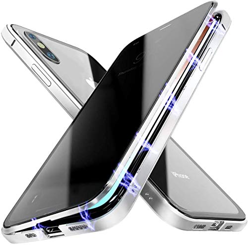 Anti-peep Magnetische Adsorption Hülle für iPhone XS Max Anti-Spy Handyhülle 360 Grad Metall Bumper Case Privat Screen Schutz doppelseitige Gehärtetes Glas Schutzhülle Anti-Spähen Flip Cover,Silber Anti-peep Magnetische Adsorption Hülle für iPhone XS Max Anti-Spy Handyhülle 360 Grad Metall Bumper Case Privat Screen Schutz doppelseitige Gehärtetes Glas Schutzhülle Anti-Spähen Flip Cover,Silber von Hkess