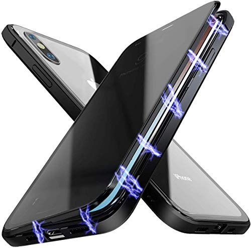 Hkess Anti-Peep Magnetische Adsorption Hülle für iPhone XS Max - Metall Bumper Case - Privat Screen Schutz - Doppelseitige Gehärtetes Glas Schutzhülle - Anti-Spähen Flip Cover, Schwarz Hkess Anti-Peep Magnetische Adsorption Hülle für iPhone XS Max - Metall Bumper Case - Privat Screen Schutz - Doppelseitige Gehärtetes Glas Schutzhülle - Anti-Spähen Flip Cover, Schwarz von Hkess