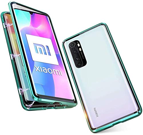 Cover for Xiaomi Mi Note 10 Lite Case Magnetic Adsorption Metal Bumper Frame Transparent Tempered Glass Full Body Screen Front and Back 360 Degrees Protection Slim One-Piece Design Flip Cover,Green von Hkess