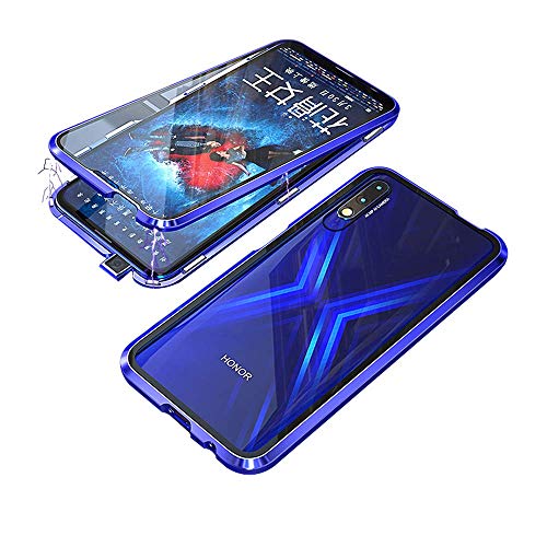 Handyhülle Kompatibel für Honor 9X (6.59") Hülle Magnetische Adsorption Metallrahmen Handyhülle Ultradünn 360 Grad Schutzhülle Transparente Vorne und Hinten Vollbild Gehärtetes GlasCase,Blau von Hkess