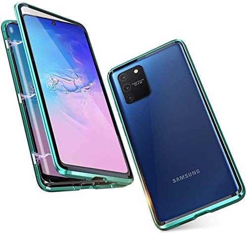Handyhülle für Samsung Galaxy S10 Lite Hülle Magnetische Adsorption Case Metallrahmen Handyhülle Ultra Dünn 360 Grad Schutzhülle Vorne und Hinten Schutz Transparent Gehärtetes Glas Flip Cover,Grün von Hkess