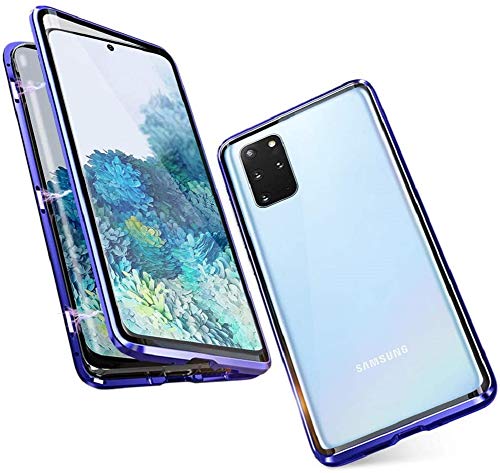 Handyhülle für Samsung Galaxy S20 Plus Hülle Magnetische Adsorption Case Metallrahmen Handyhülle Ultra Dünn 360 Grad Schutzhülle Vorne und Hinten Schutz Transparent Gehärtetes Glas Flip Cover,Blau von Hkess